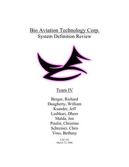 Bio Aviation Technology Corp. System Definition Review