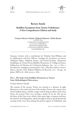 Review Article Buddhist Inscriptions from Termez (Uzbekistan): a New Comprehensive Edition and Study