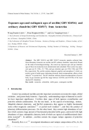 Exposure Ages and Radiogen Ic Ages of Ureilite( GRV 024516) And