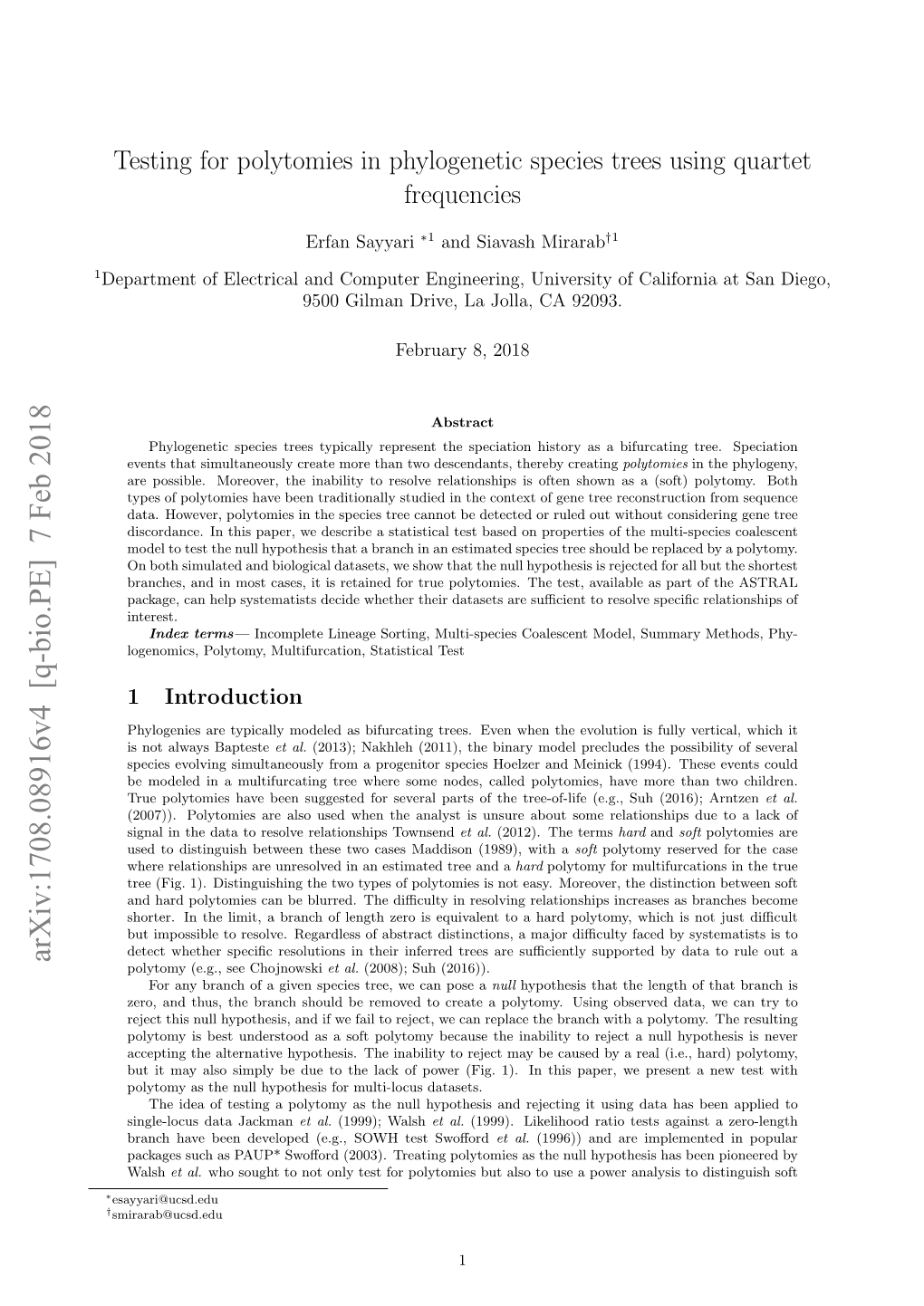 Testing for Polytomies in Phylogenetic Species Trees Using Quartet Frequencies