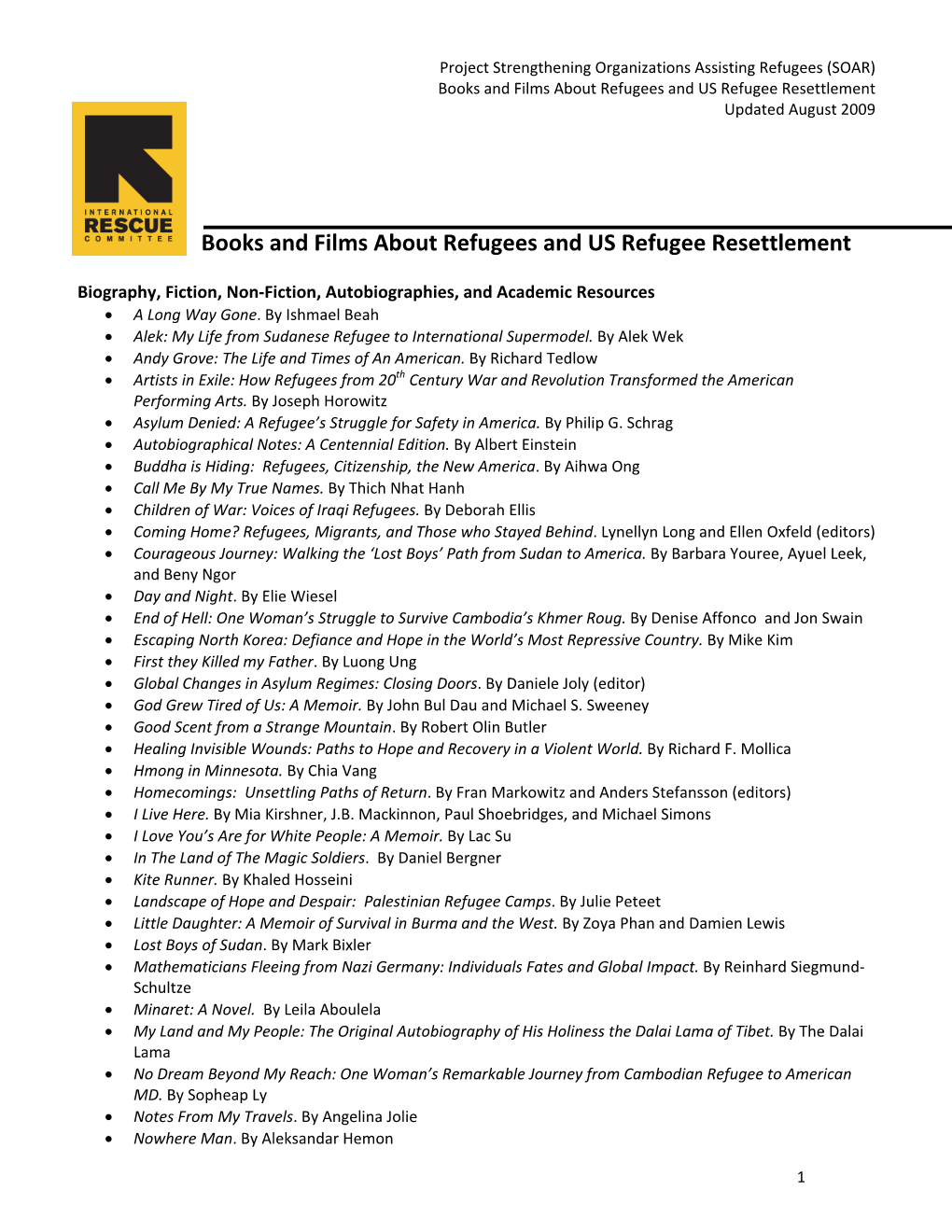 Refugee Films and Books