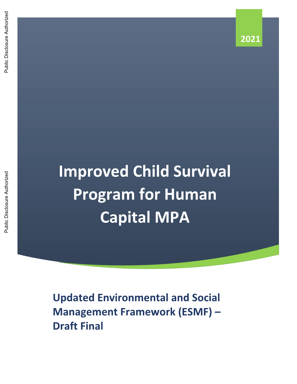 Improved Child Survival Program for Human Capital MPA Public Disclosure Authorized