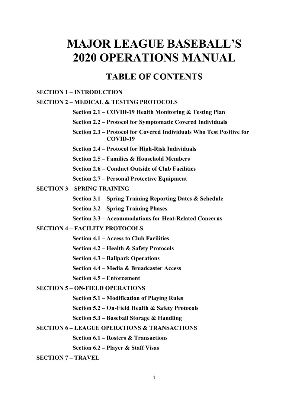 Major League Baseball's 2020 Operations Manual