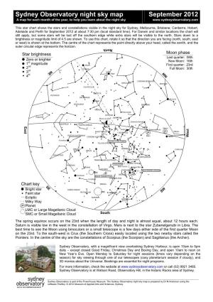 Sydney Observatory Night Sky Map September 2012 a Map for Each Month of the Year, to Help You Learn About the Night Sky