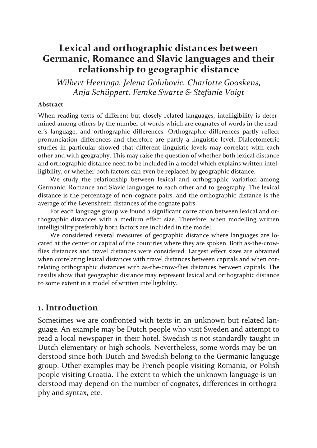 Lexical and Orthographic Distances Between Germanic, Romance And