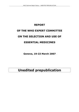 Essential Medicines WHO Model List (Revised March 2007) Explanatory Notes
