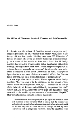 Academic Freedom and Self-Censorship1 Six