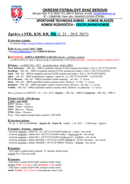 Zprávy Z STK, KM, KR, DK (Č. 21 – 20.9. 2017)