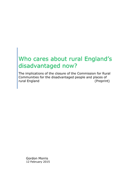 Who Cares About Rural England's Disadvantaged Now?