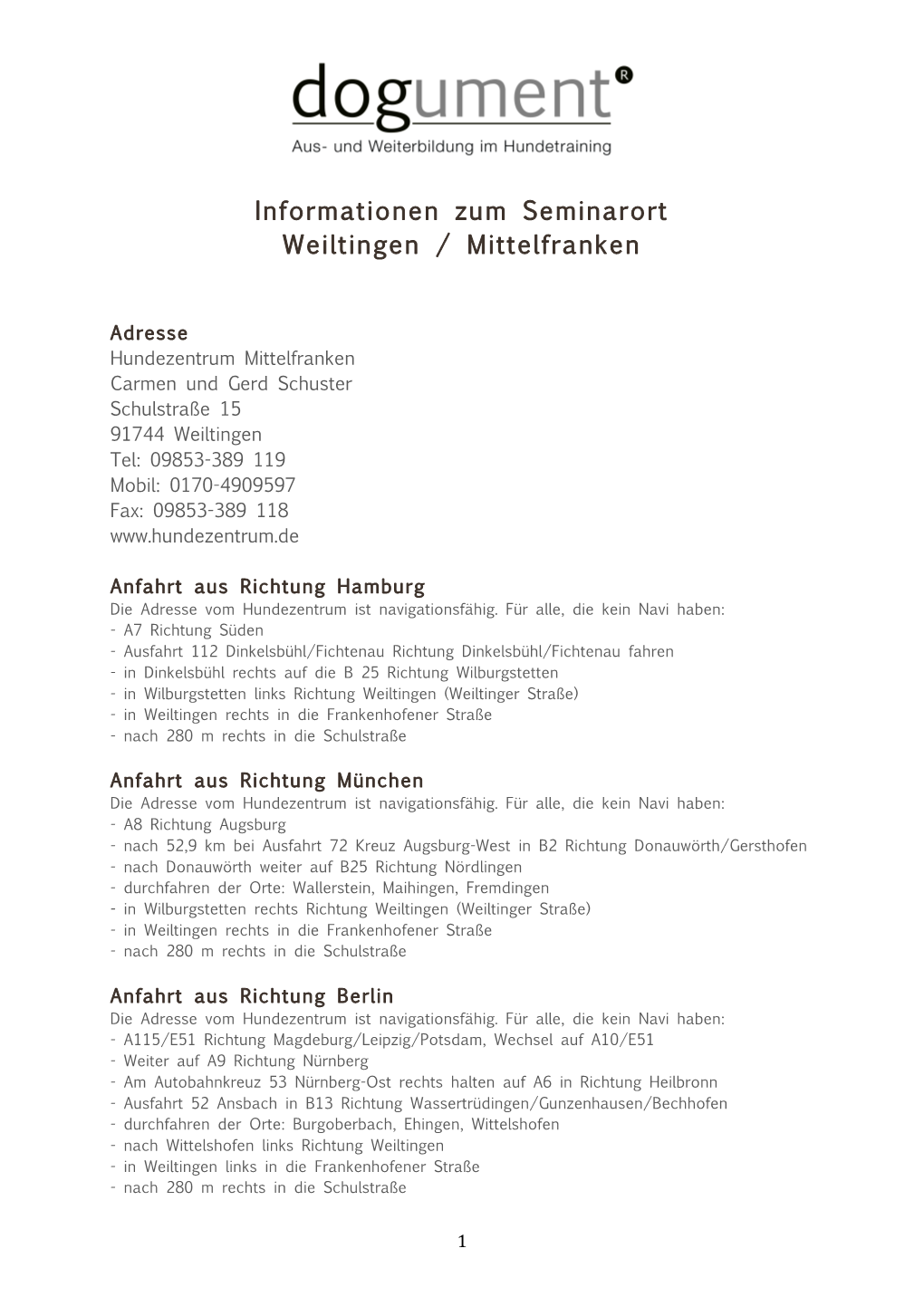 Informationen Zum Seminarort Weiltingen / Mittelfranken