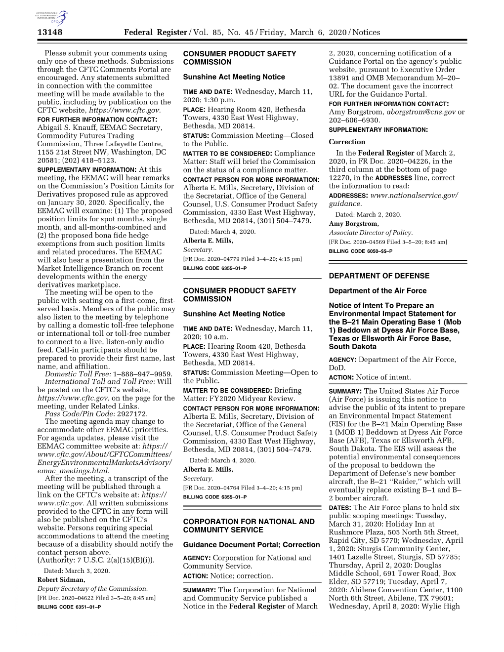 Federal Register/Vol. 85, No. 45/Friday, March 6, 2020/Notices