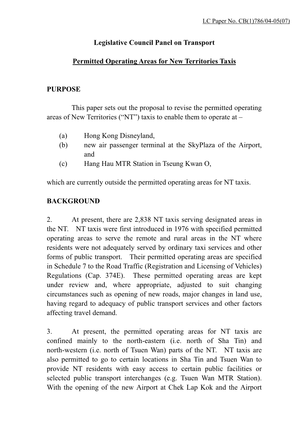 Legislative Council Panel on Transport Permitted Operating