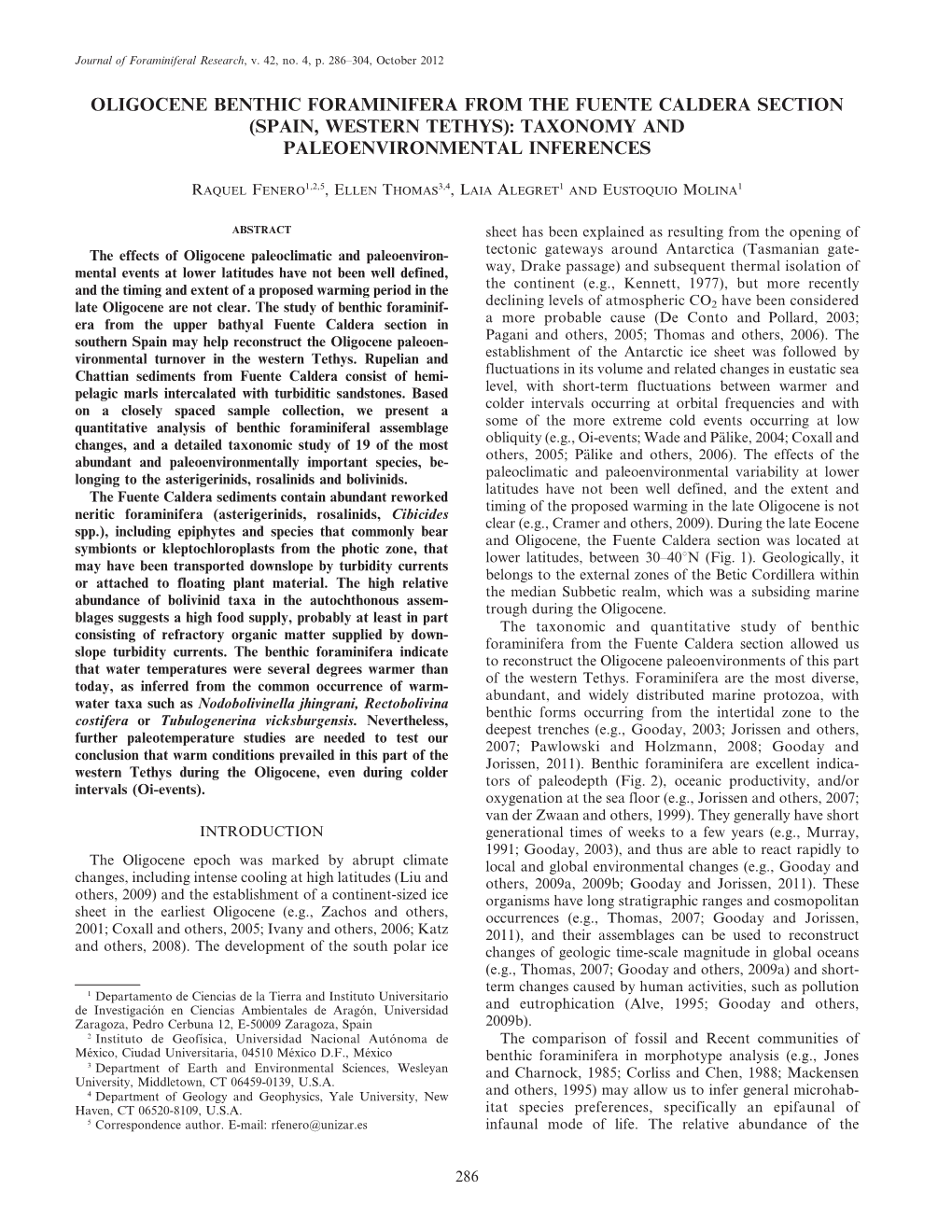 Oligocene Benthic Foraminifera from the Fuente Caldera Section (Spain, Western Tethys): Taxonomy and Paleoenvironmental Inferences