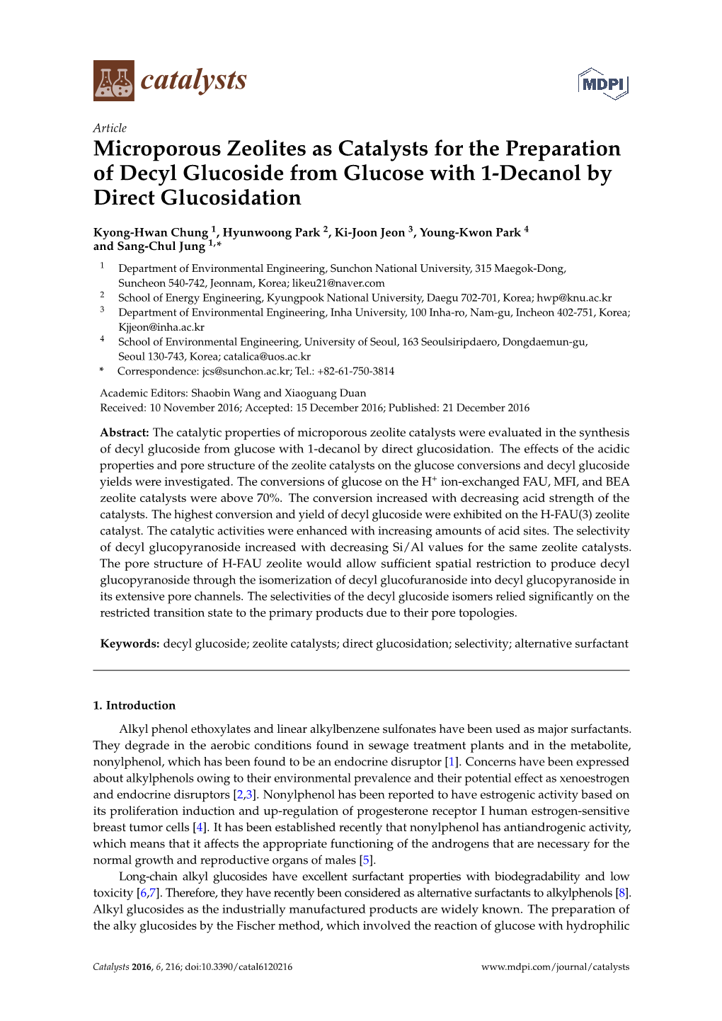 Microporous Zeolites As Catalysts for the Preparation of Decyl Glucoside from Glucose with 1-Decanol by Direct Glucosidation