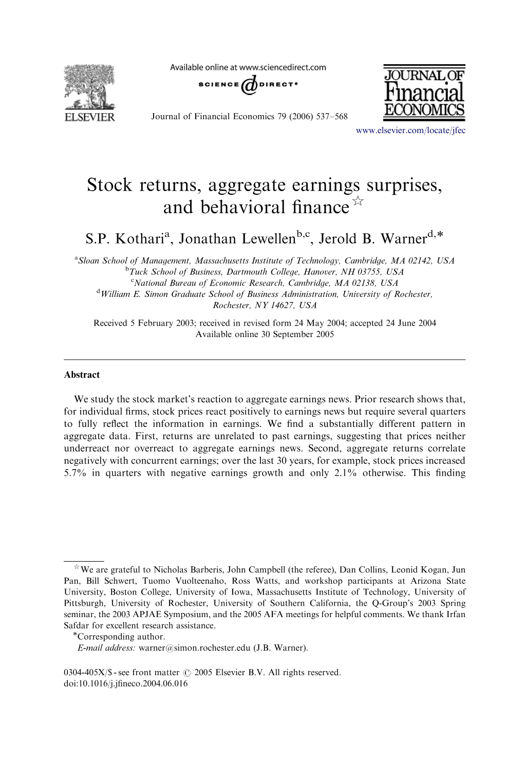 Stock Returns, Aggregate Earnings Surprises, and Behavioral Finance