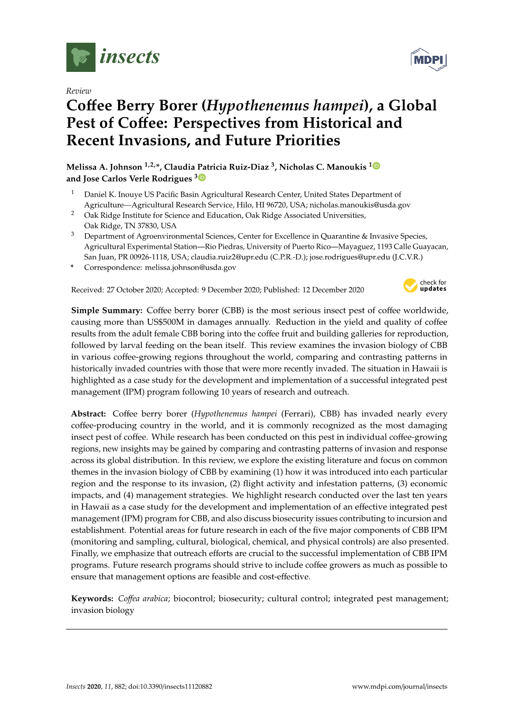 Coffee Berry Borer (Hypothenemus Hampei)