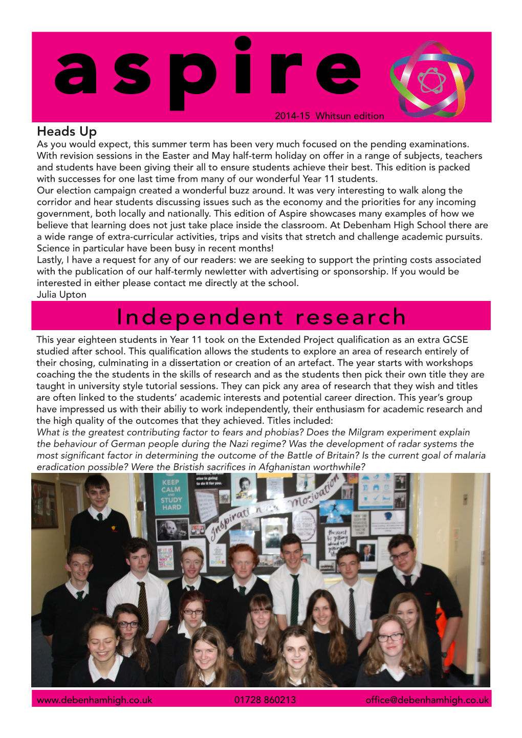 Independent Research This Year Eighteen Students in Year 11 Took on the Extended Project Qualification As an Extra GCSE Studied After School