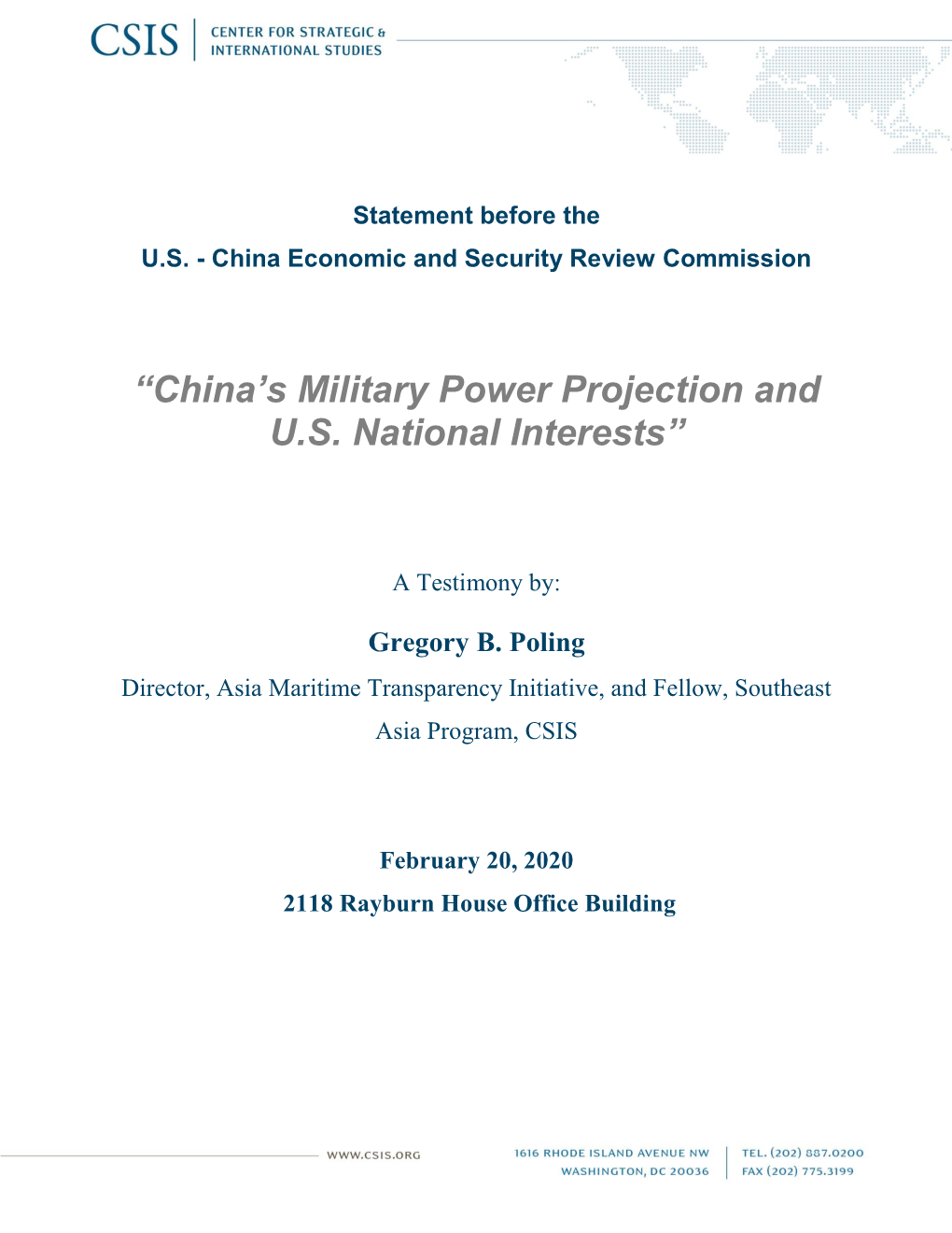 “China's Military Power Projection and U.S. National Interests”