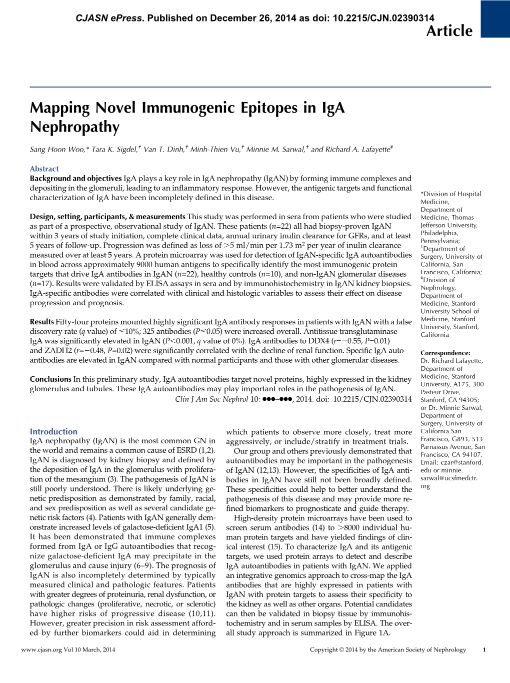 Article Mapping Novel Immunogenic Epitopes in Iga Nephropathy