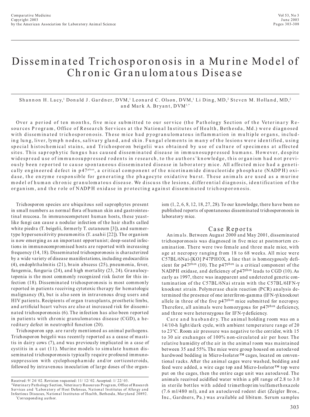 Disseminated Trichosporonosis in a Murine Model of Chronic Granulomatous Disease