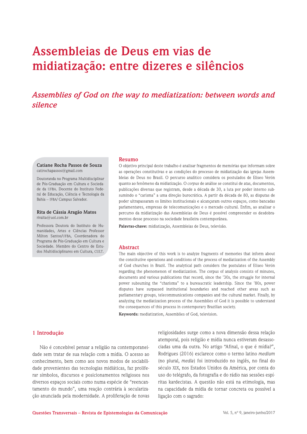 Assembleias De Deus Em Vias De Midiatização: Entre Dizeres E Silêncios