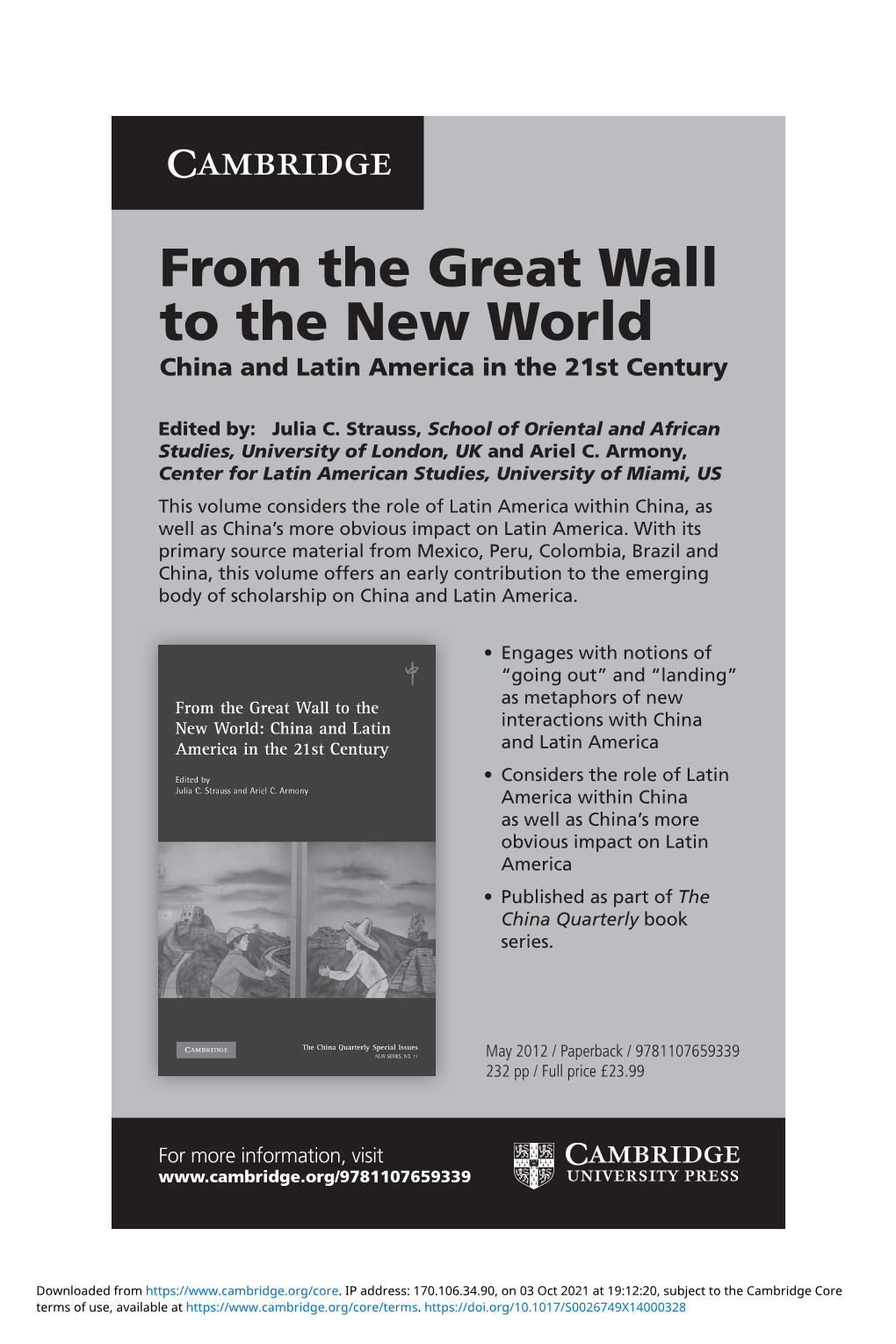 From the Great Wall to the New World China and Latin America in the 21St Century