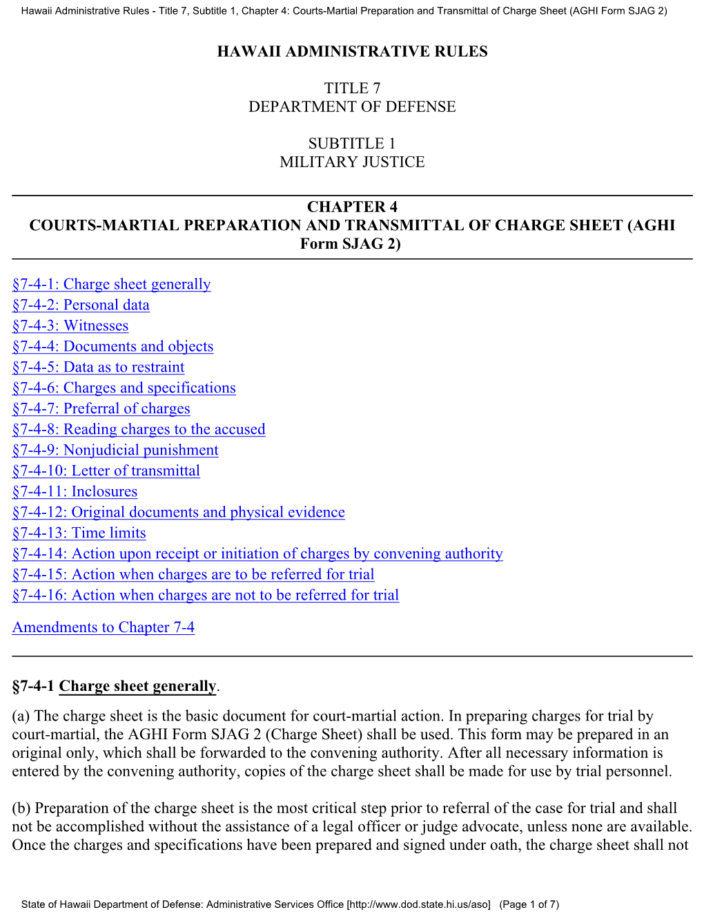 Chapter 4: Courts-Martial Preparation and Transmittal of Charge Sheet (AGHI Form SJAG 2)