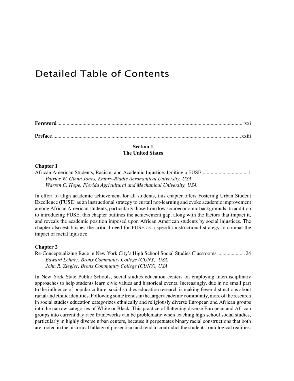 Detailed Table of Contents