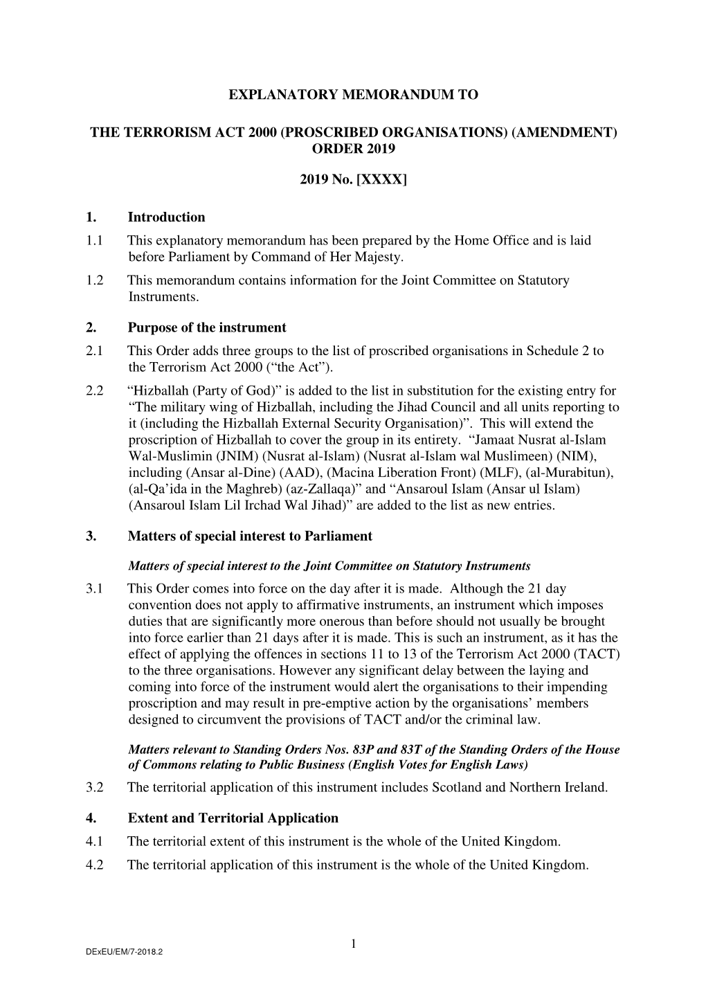 The Terrorism Act 2000 (Proscribed Organisations) (Amendment) Order 2019