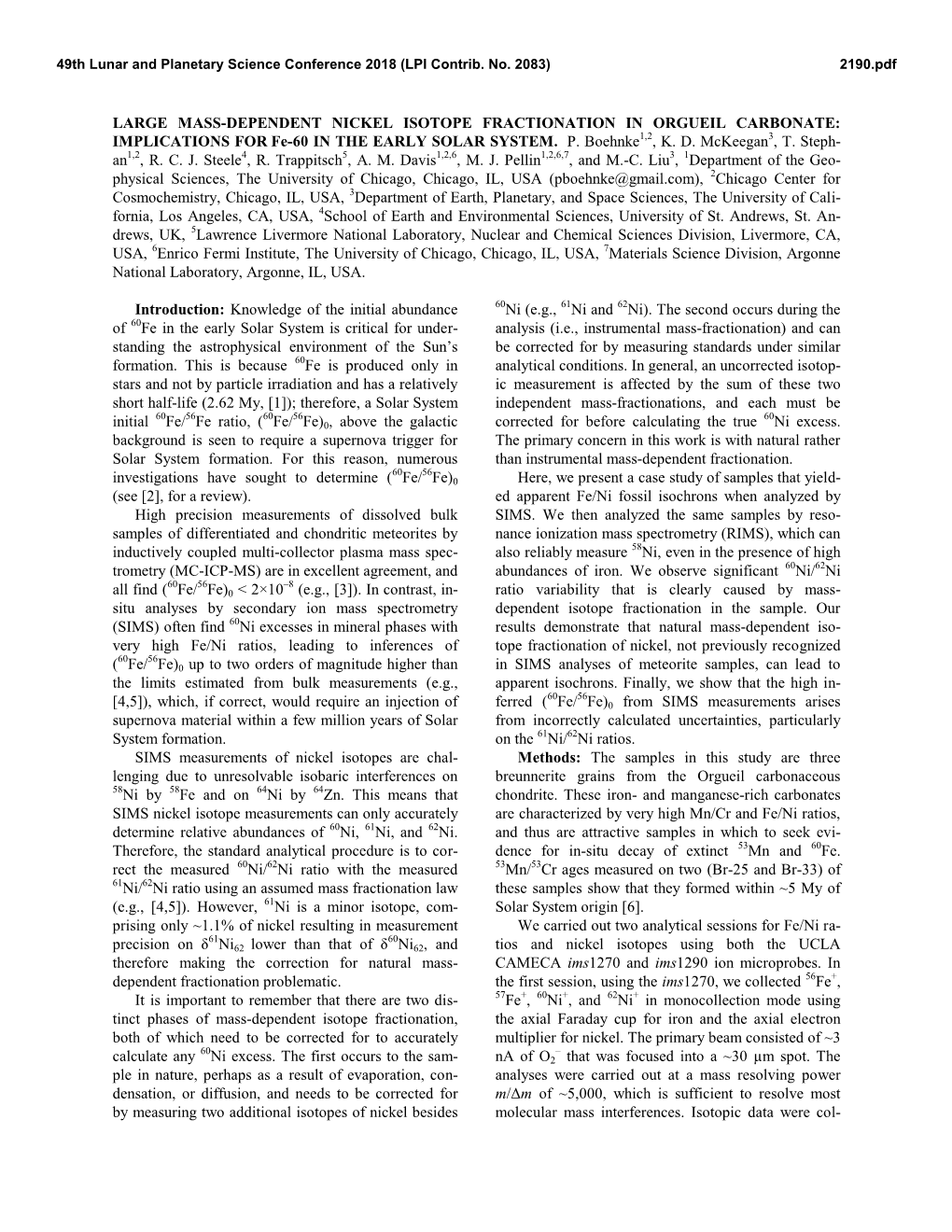 LARGE MASS-DEPENDENT NICKEL ISOTOPE FRACTIONATION in ORGUEIL CARBONATE: IMPLICATIONS for Fe-60 in the EARLY SOLAR SYSTEM