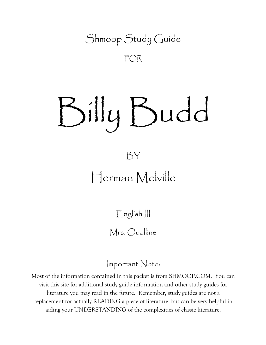 Billy Budd Study Guide