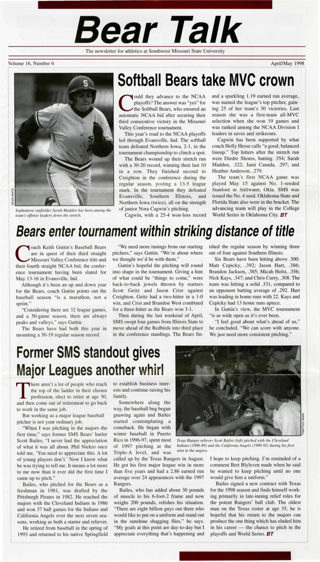 Bear Talk the Newsletter for Athletics at Southwest Missouri State University