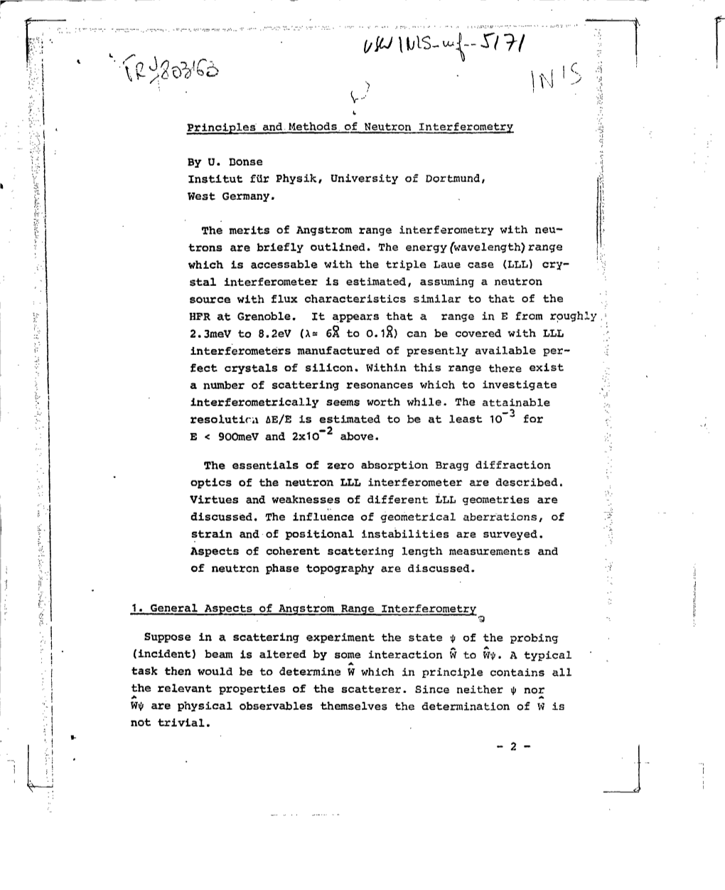 F&gt;&gt; Principles And-Methods of Neutron Interferometry by U. Bonse Institut