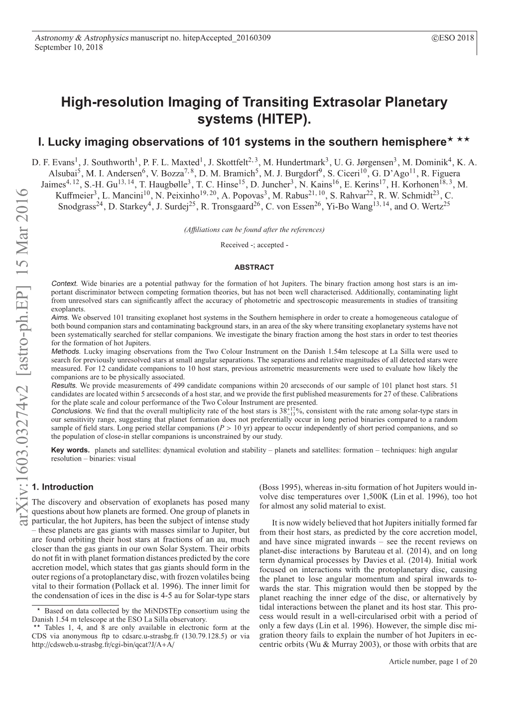 High-Resolution Imaging of Transiting Extrasolar Planetary Systems (HITEP)