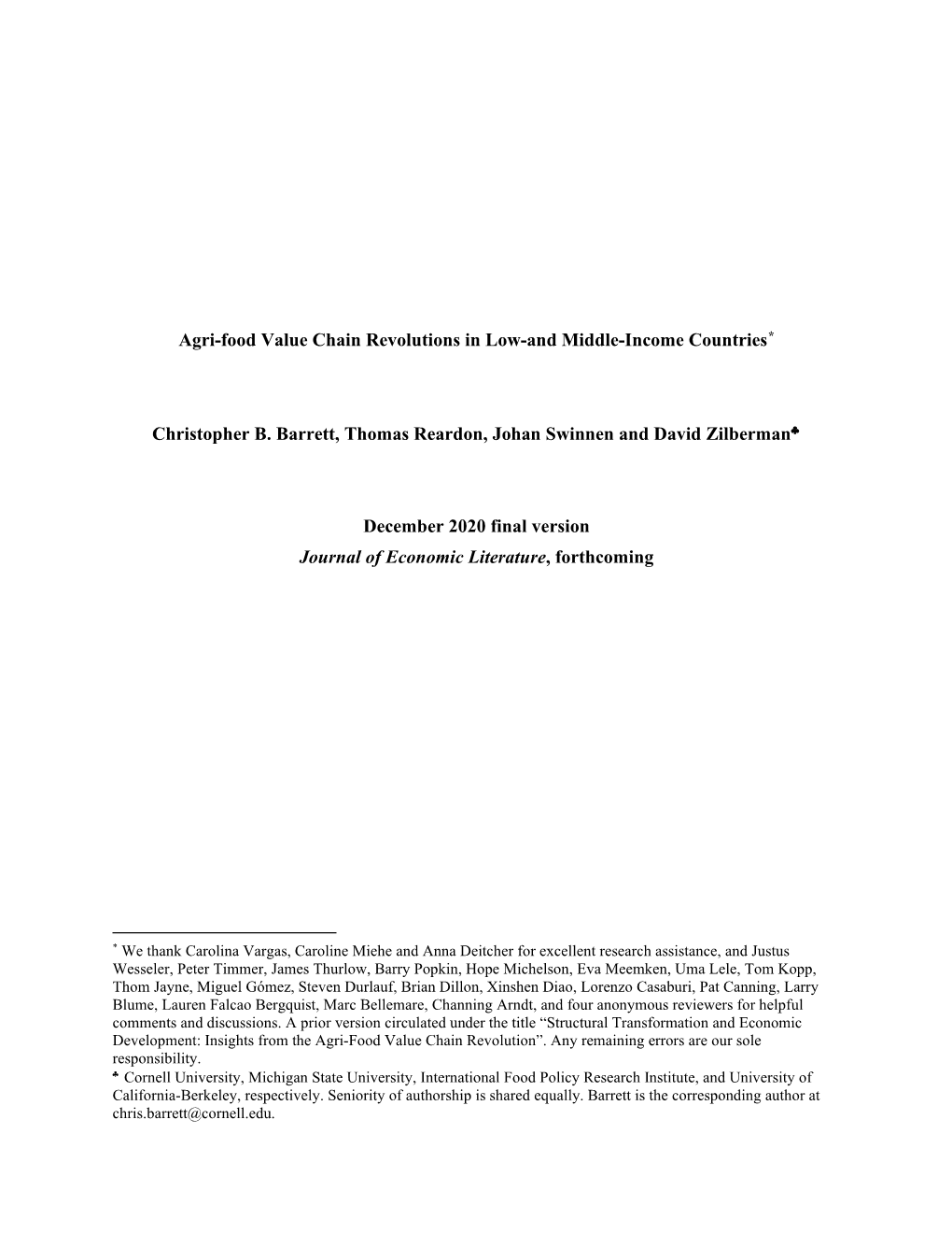 Agri-Food Value Chain Revolutions in Low-And Middle-Income Countries*