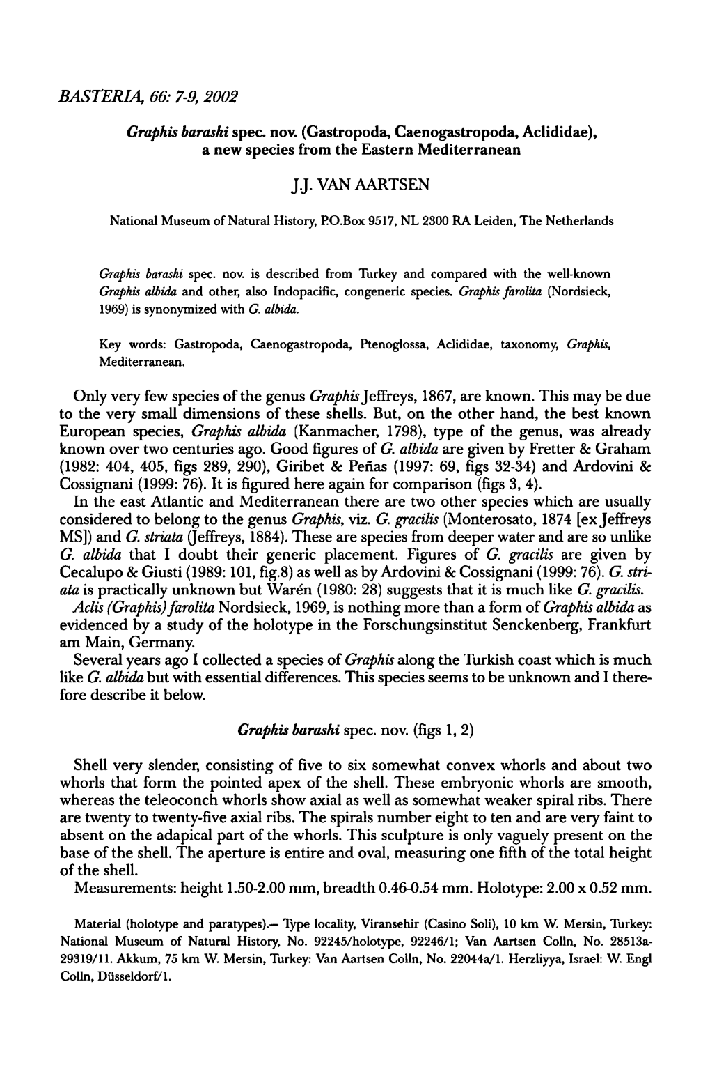 7-9, 2002 Graphis Barashi (Gastropoda, Caenogastropoda