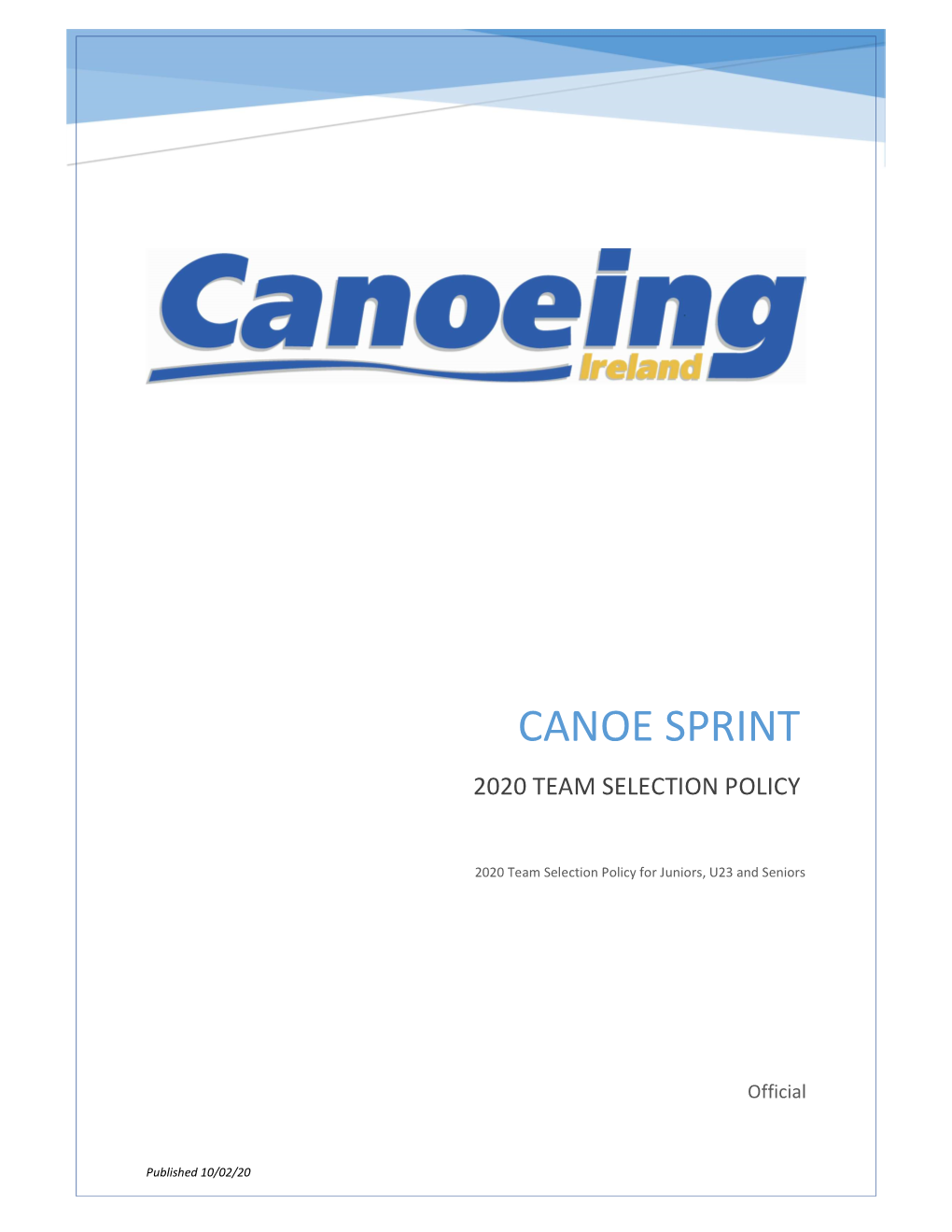 Canoe Sprint 2020 Team Selection Policy