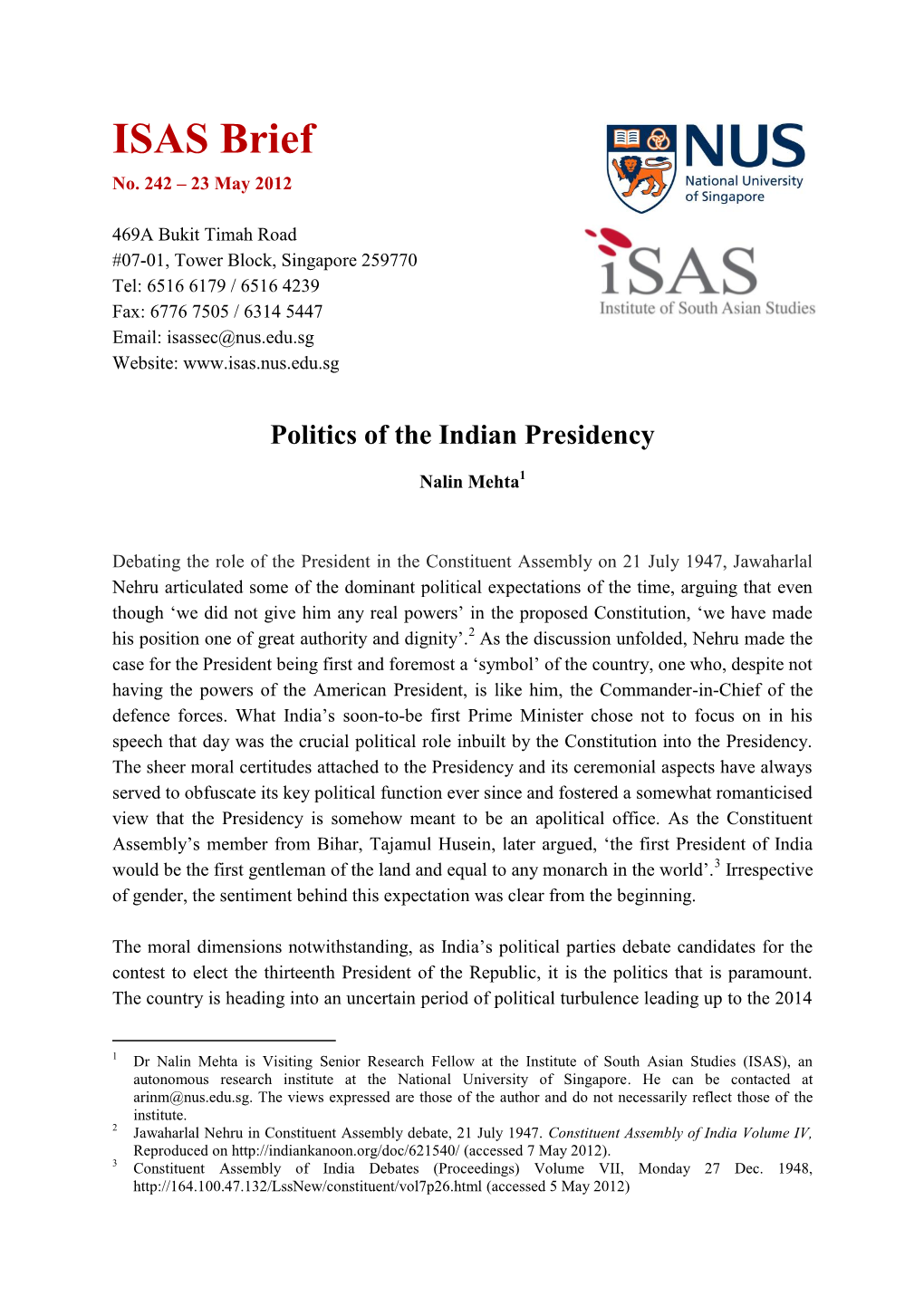 Politics of the Indian Presidency