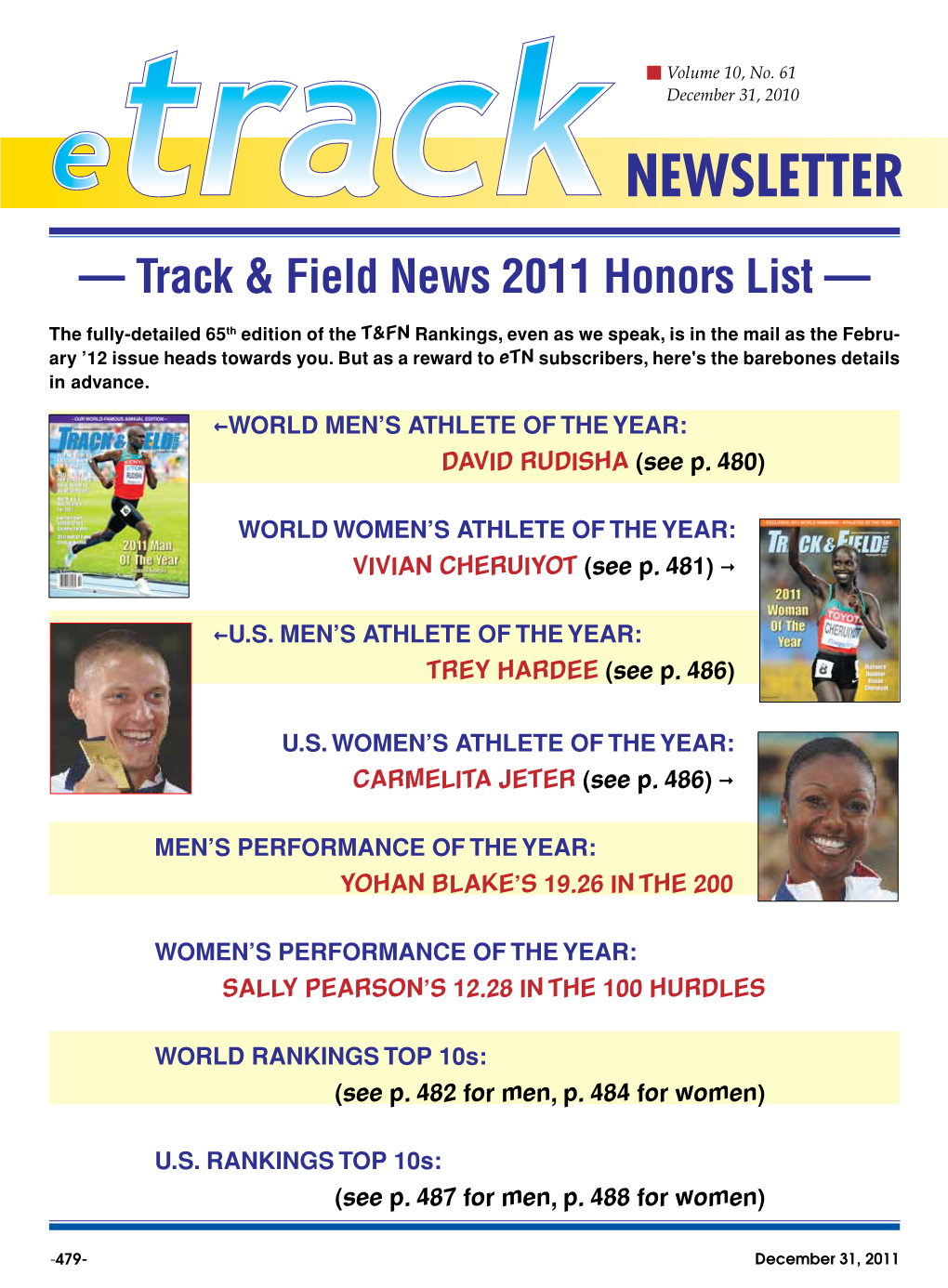 — Track & Field News 2011 Honors List —