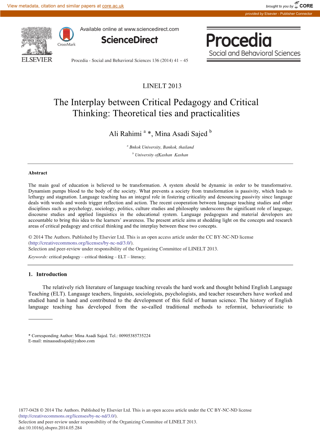 The Interplay Between Critical Pedagogy and Critical Thinking: Theoretical Ties and Practicalities