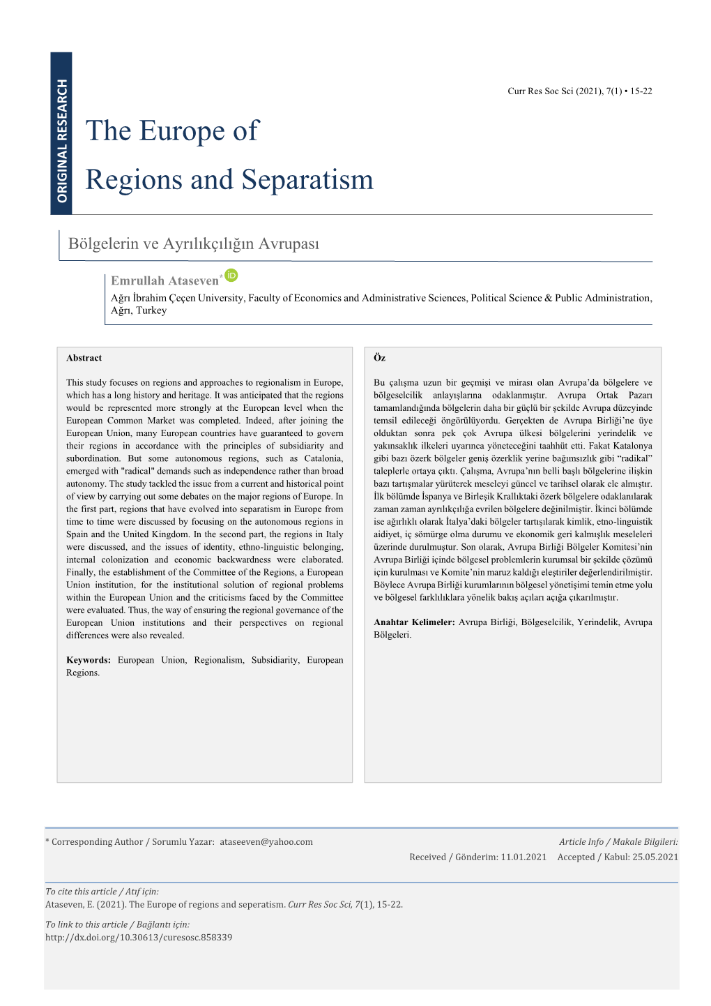 The Europe of Regions and Separatism