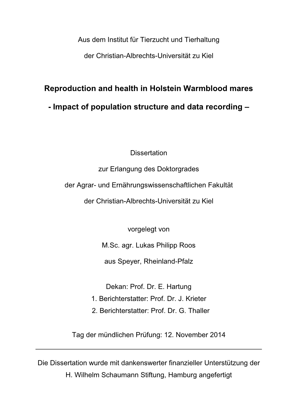 Reproduction and Health in Holstein Warmblood Mares