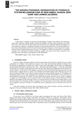 The Saoura Foggaras: Degradation of Hydraulic System Millennium Case of Beni Abbes, Ouakda, Beni Ounif and Lahmar (Algeria)