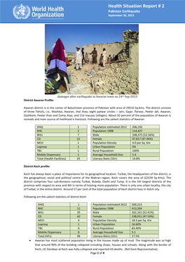 Health Situation Report: Pakistan Earthquake Health Situation Issue # 2| September Report 26,# 22013 Pakistan Earthquake September 26, 2013