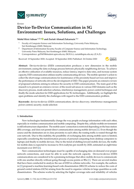 Device-To-Device Communication in 5G Environment: Issues, Solutions, and Challenges