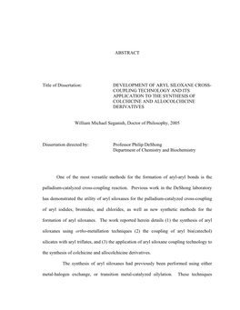 ABSTRACT Title of Dissertation: DEVELOPMENT of ARYL