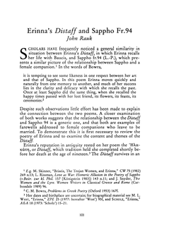 Erinna's Distaff and Sappho Fr.94 John Rauk