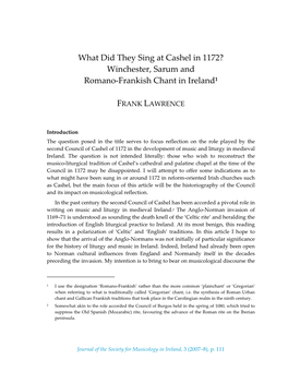 What Did They Sing at Cashel in 1172? Winchester, Sarum and Romano-Frankish Chant in Ireland1