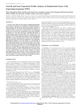 Growth and Gene Expression Profile Analyses of Endometrial Cancer Cells Expressing Exogenous PTEN