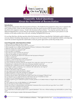 Frequently Asked Questions About the Sacrament of Reconciliation
